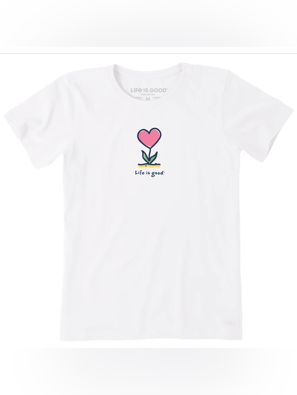 NWT Life Is Good White Tee with Pink Heart Flower Graphic XL - Picture 2 of 5